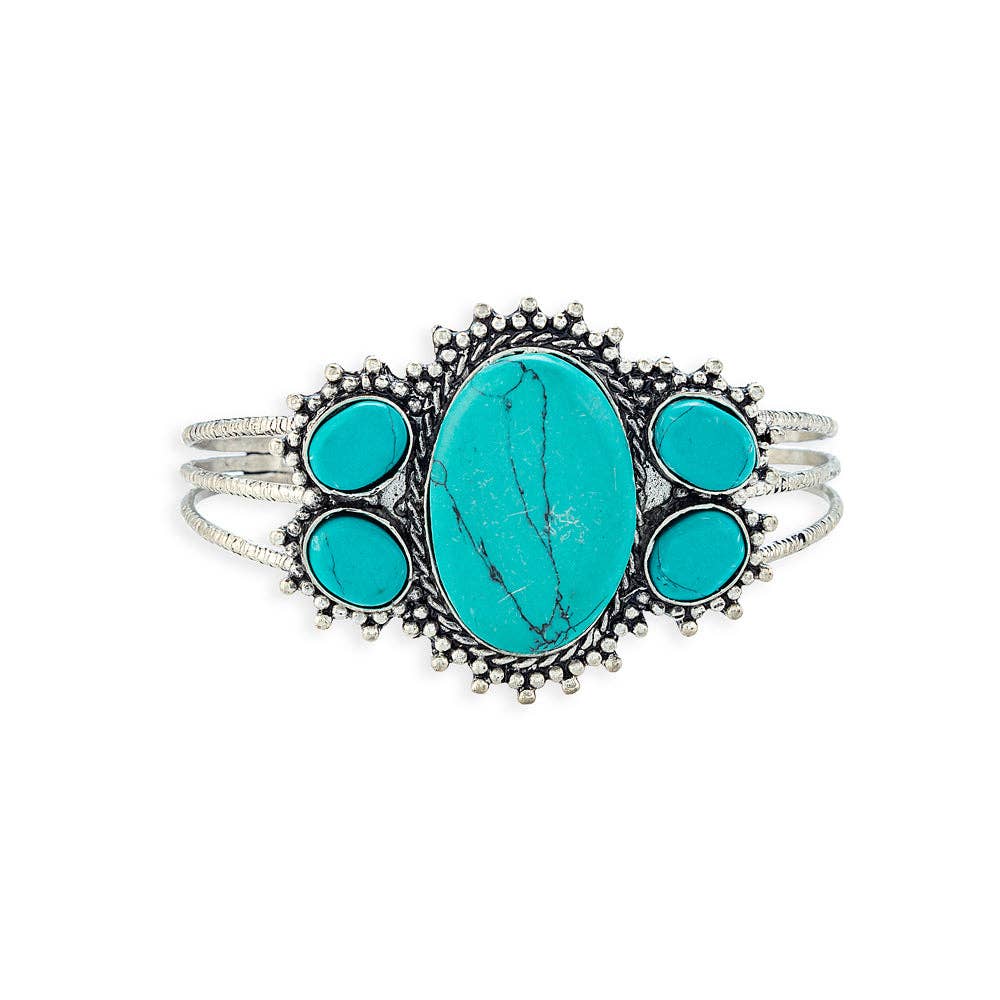 Mystic Winds Turquoise Cluster Bracelet – Southwestern Silver Statement Cuff