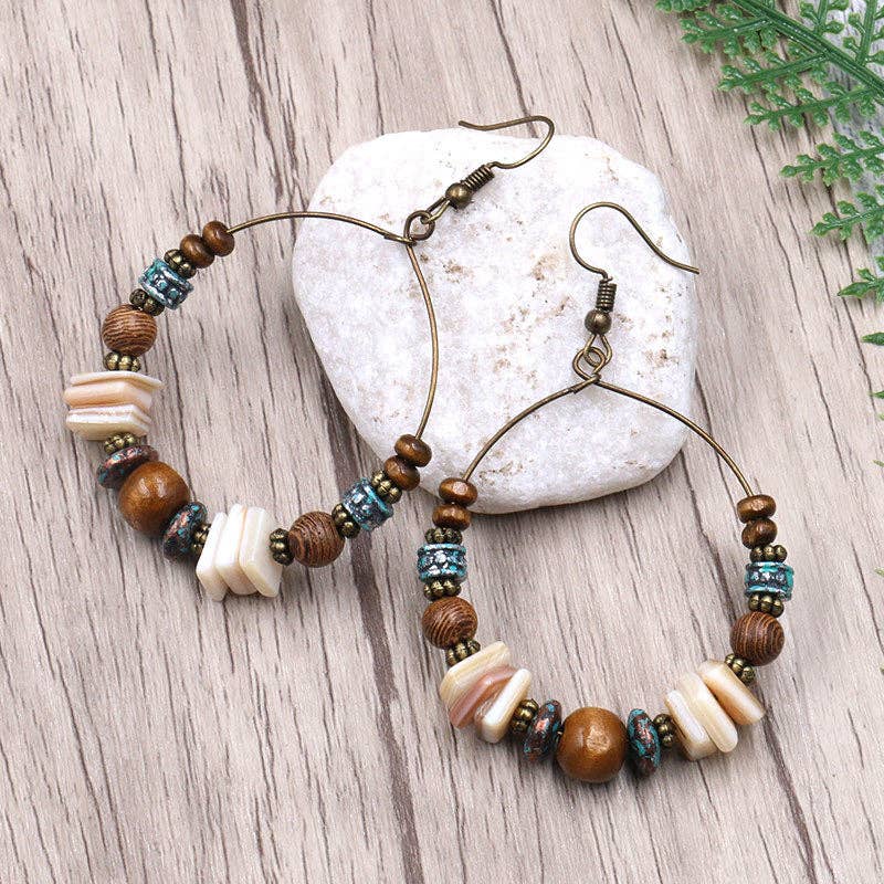 Women Boho Fashion Handmade Beaded Hoop Earrings