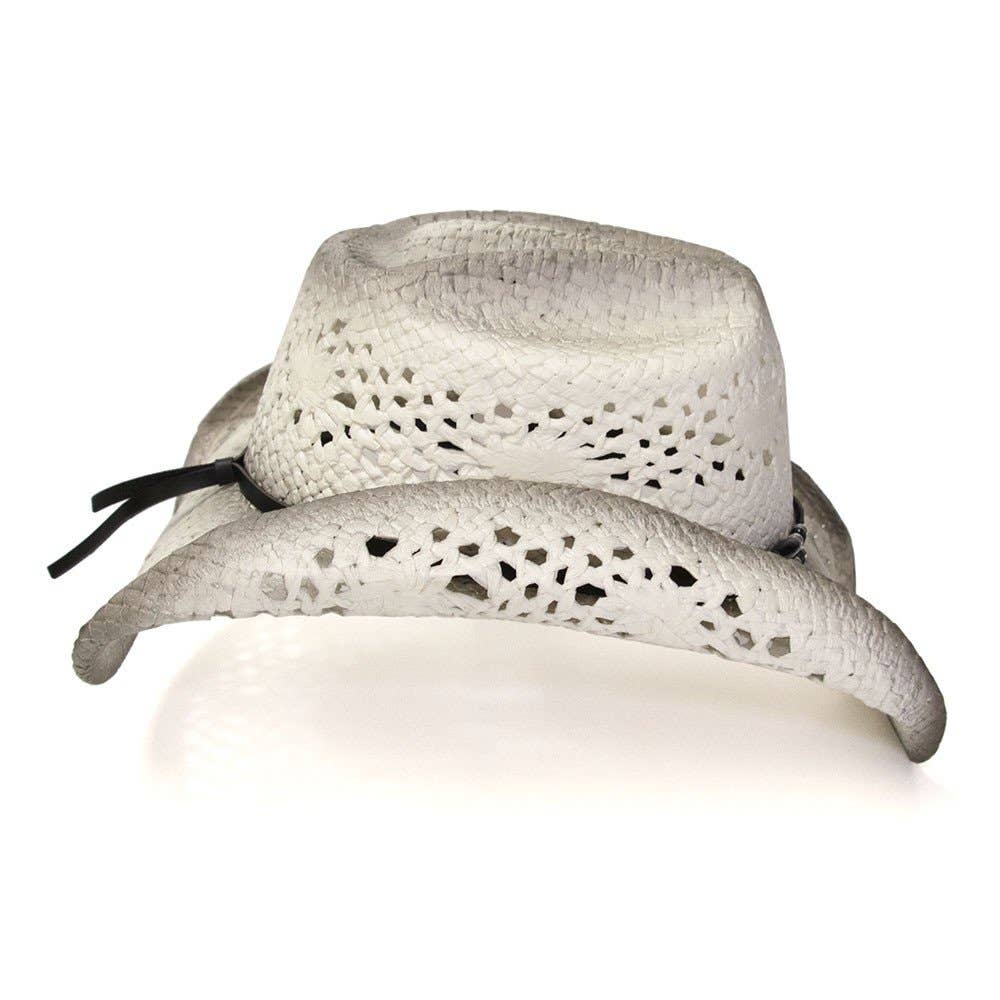White & Gray Straw Western Hat