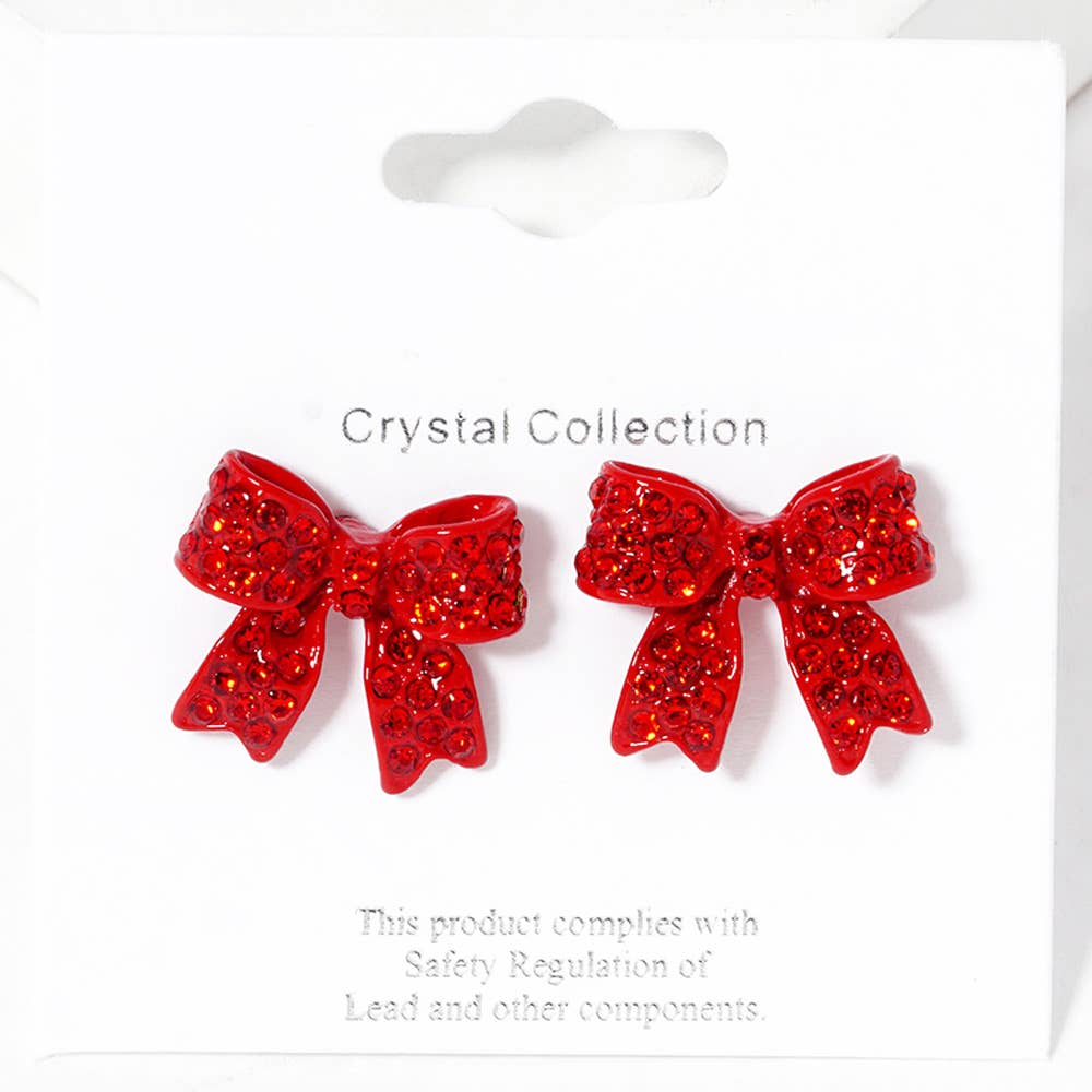 Crystal Rhinestone Pave Bow Stud Earrings