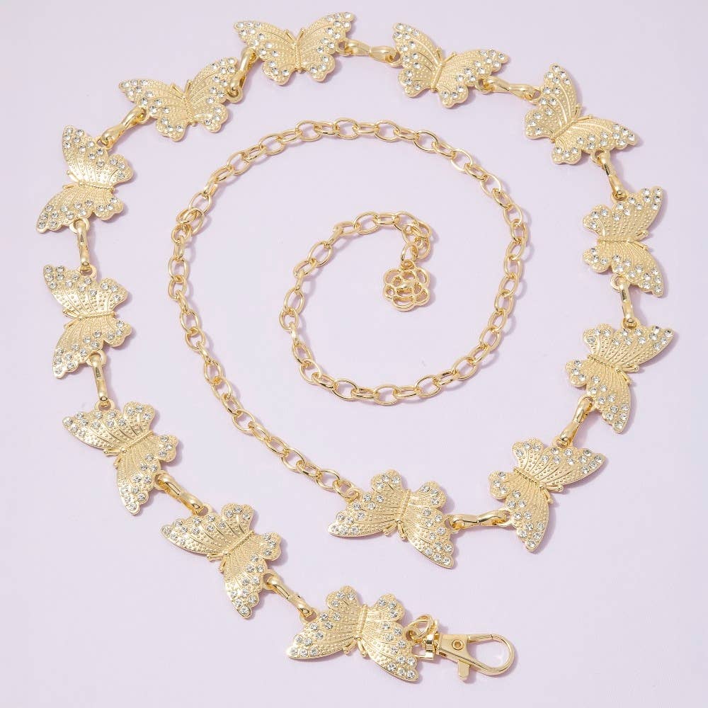 Rhinestone Butterfly Link Chain Belt