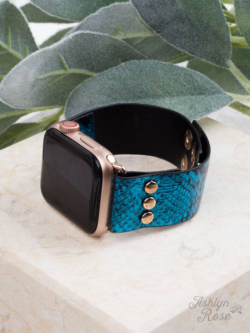 Snake, Rattle, & Roll 38/40 Leather Smart Watch Band, Electric Blue