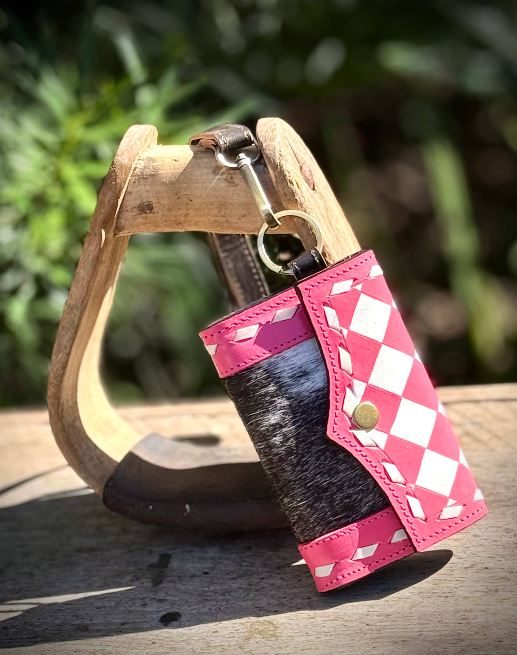 Cowhide Leather Checkered Wallet Wristlet Card Holder 