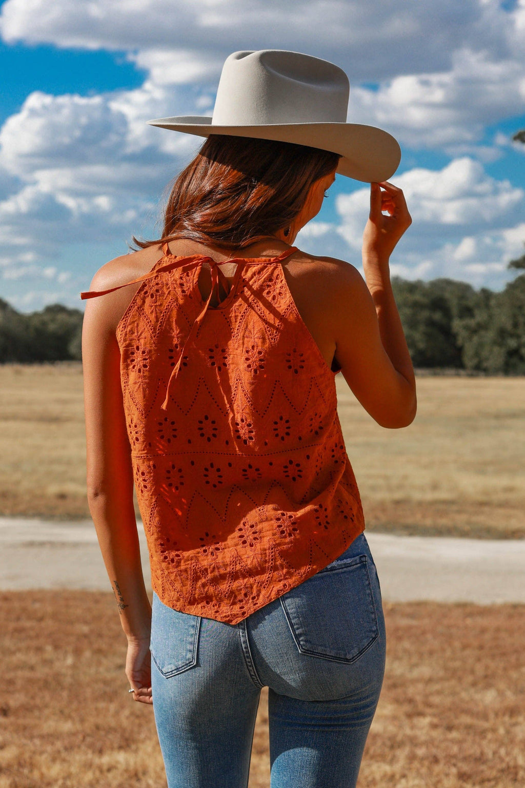 Try and Impress rust eyelet top
