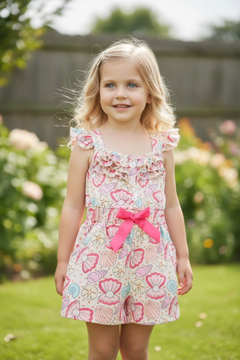 Seashell multi-printed girls romper.
