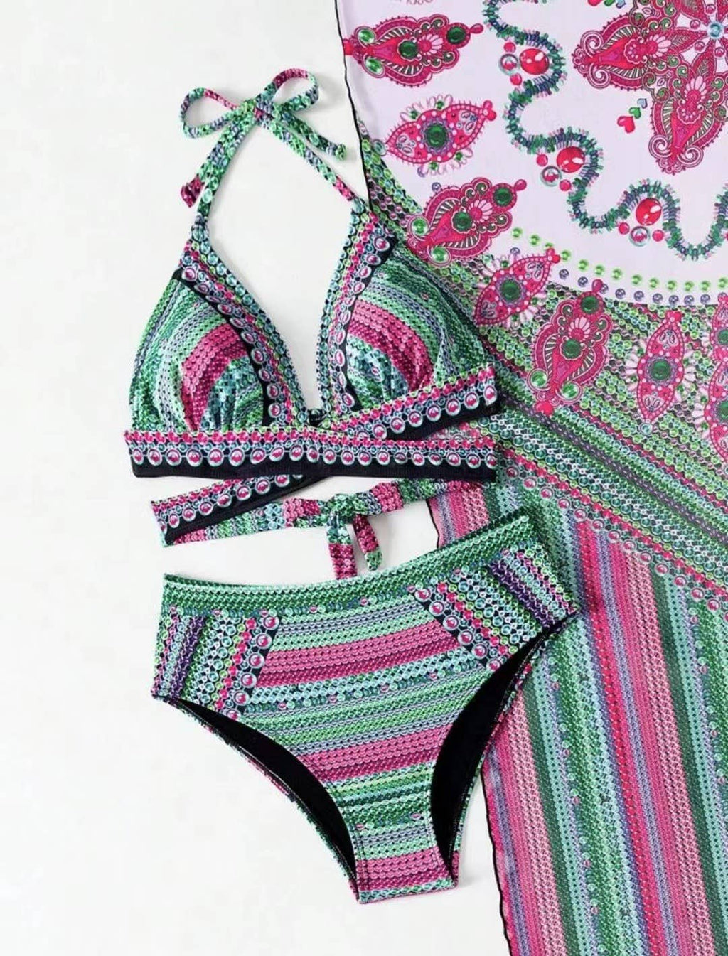 Printed Three Piece Swimsuit Phi Sand Beach Swimsuit Bikini