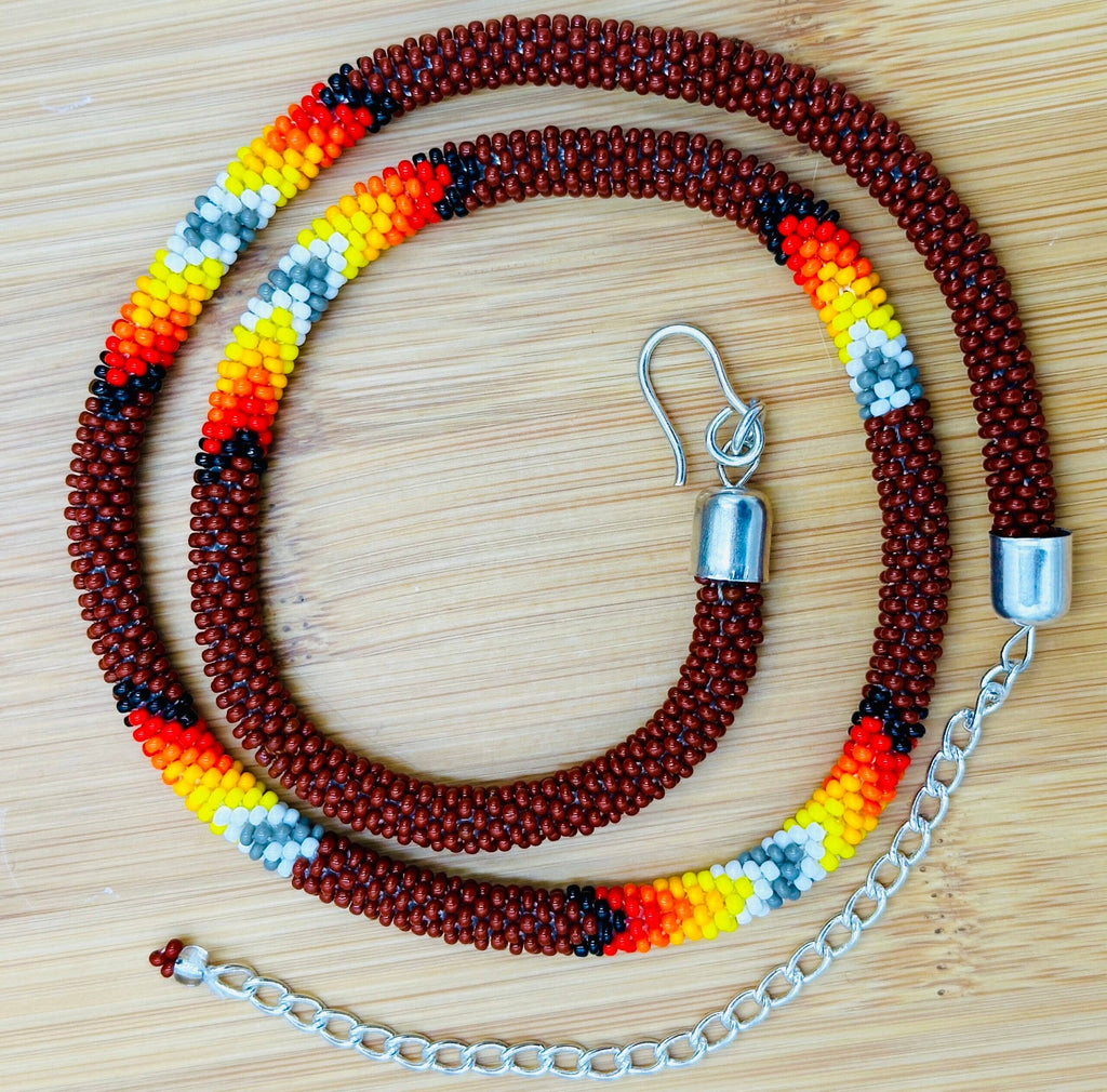 Handmade Native Style Beaded Rope Necklace - Brown Woven