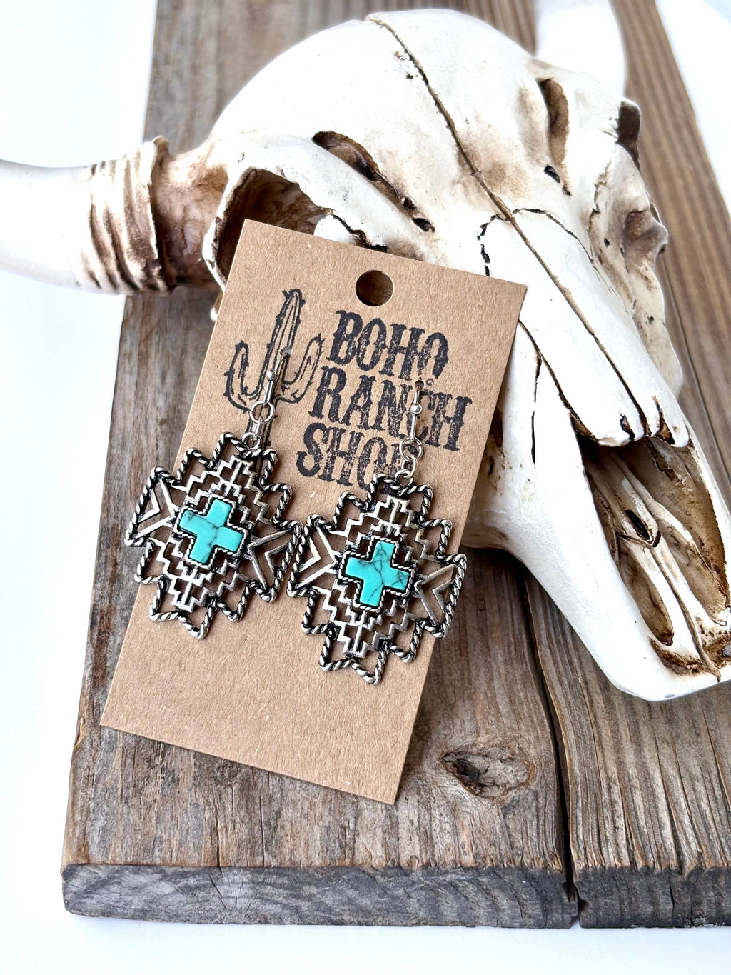Western Filigree Turquoise Stone Dangle Earrings