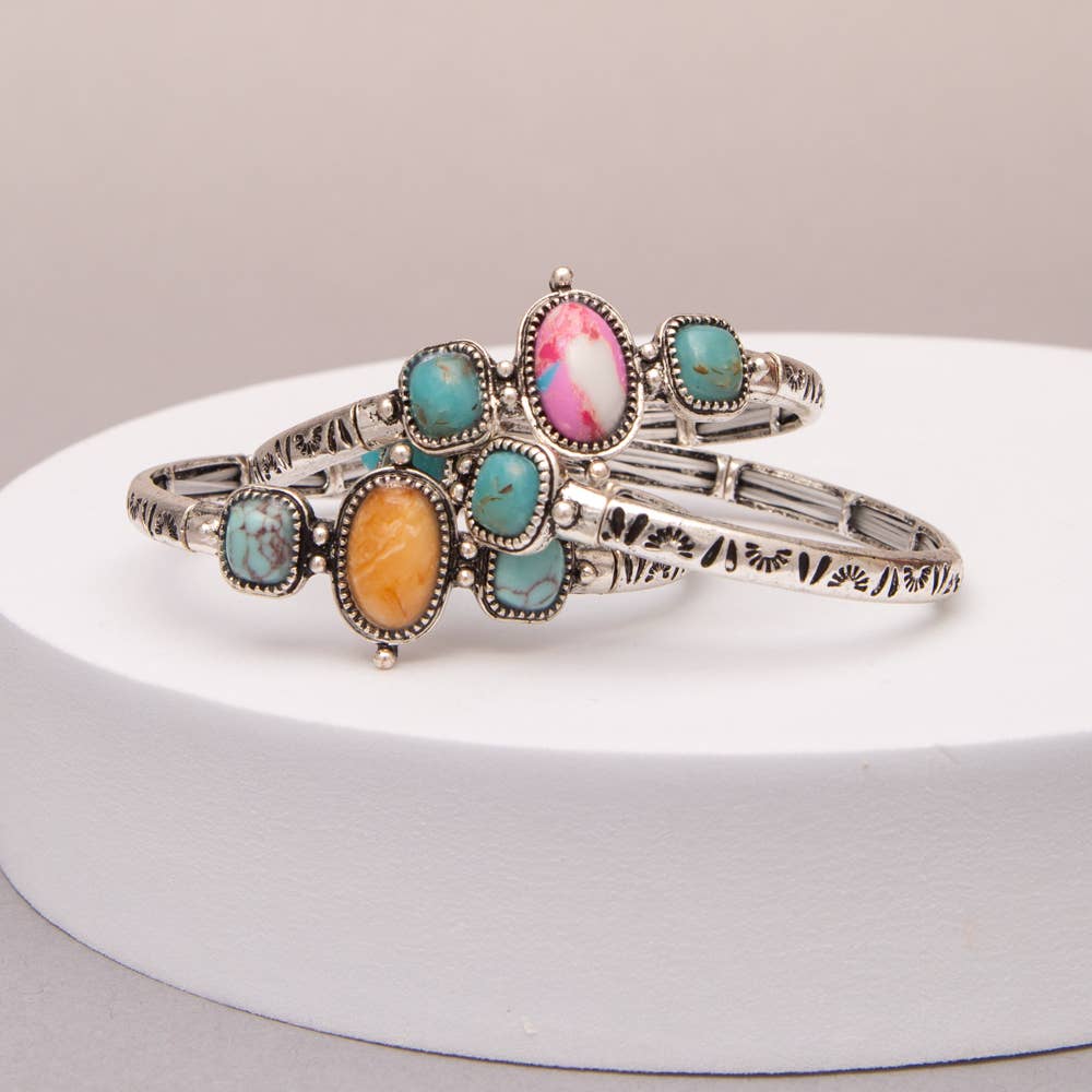 Western Cabochon Stones Stretch Bracelet