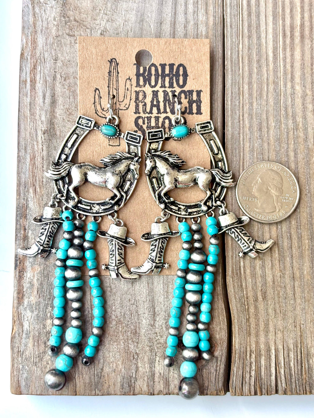 Western Statement Horseshoe Stone Dangle Drop Earrings
