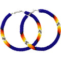 Handmade Native Style 3 Inch Hoop Earrings with Czech Seed Beads - Deep Blue showcasing vibrant colors and intricate design.