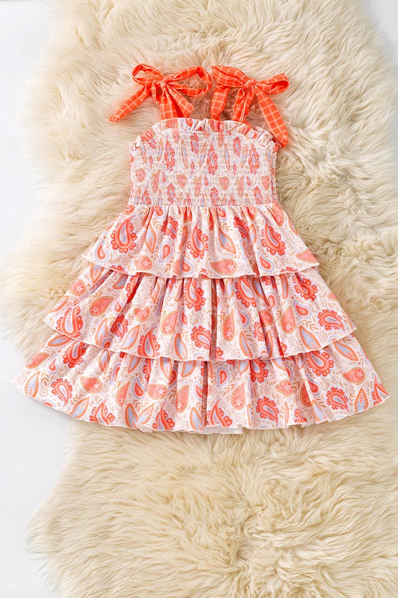 3 Tiered layered dress w/orange printed paisley.