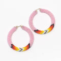 Handmade Pink Multicolor Native-Style Hoop Earrings 2”