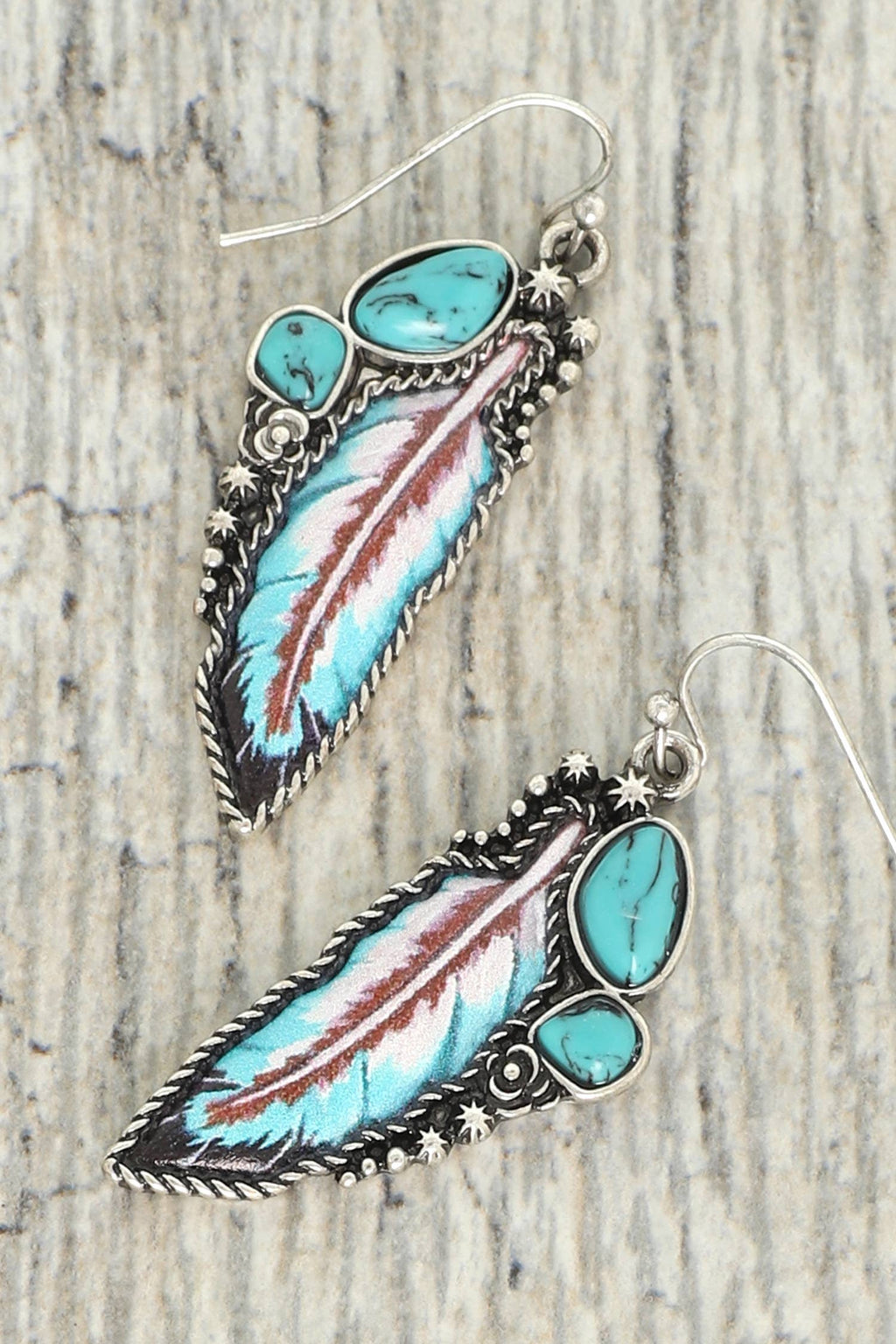 Western Turquoise Feather Post Earrings