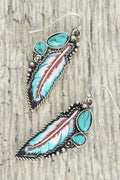 Western Turquoise Feather Post Earrings