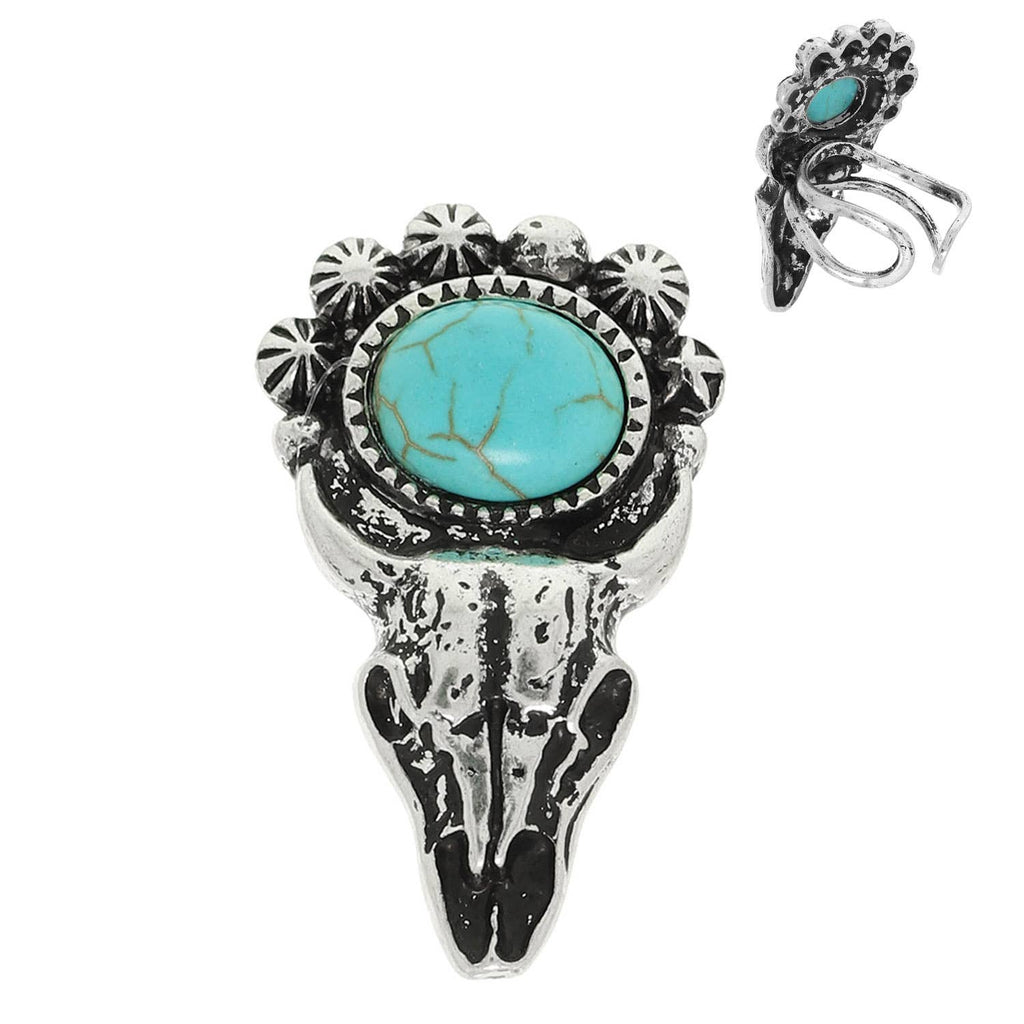 Western Turquoise Longhorn Skull Cuff Ring