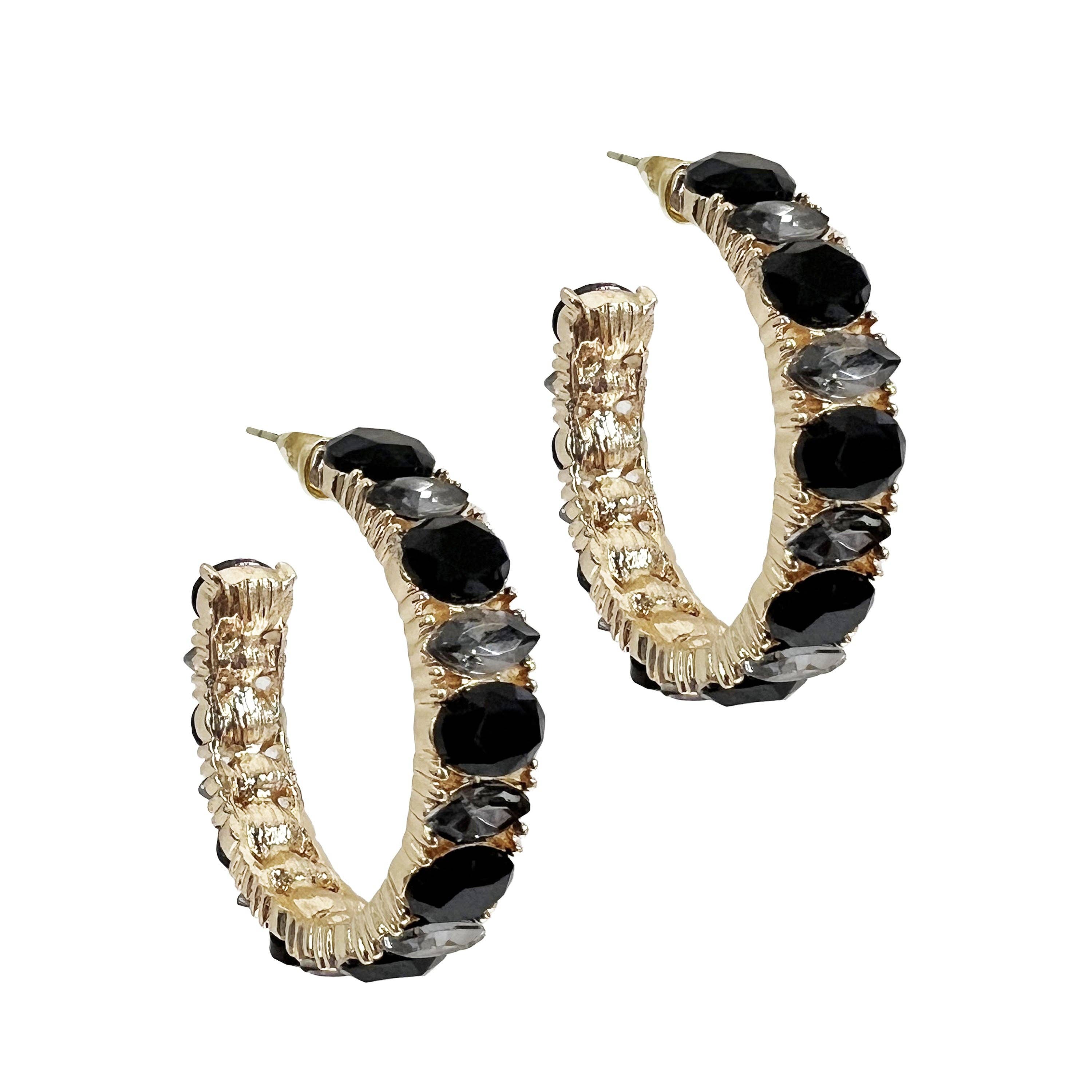Black Stone Hoop Earring