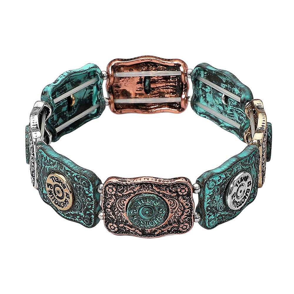 Western Shotgun Shell Embossed Vintage Stretch Bracelet