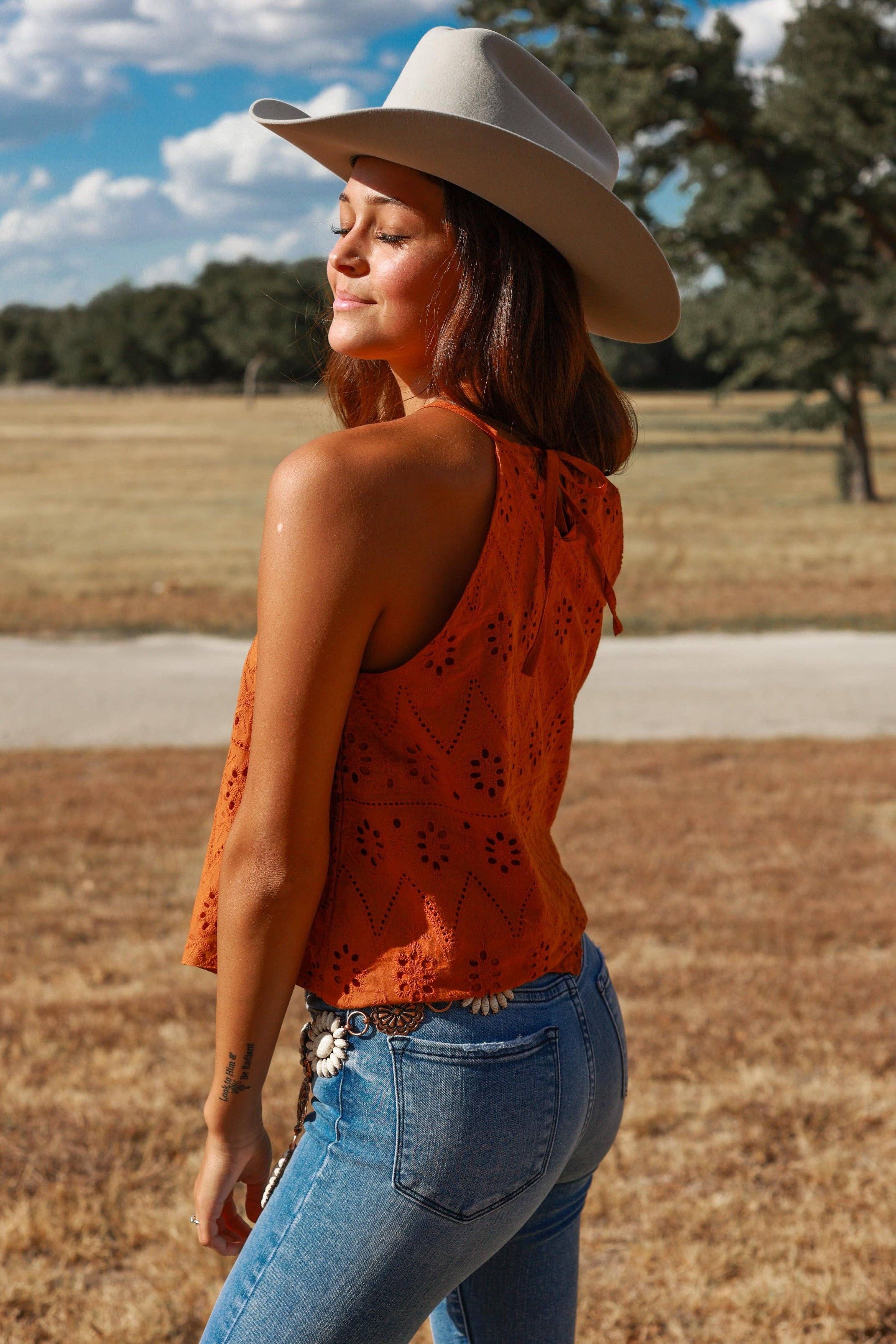 Try and Impress rust eyelet top