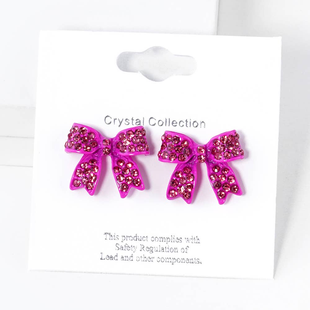 Crystal Rhinestone Pave Bow Stud Earrings
