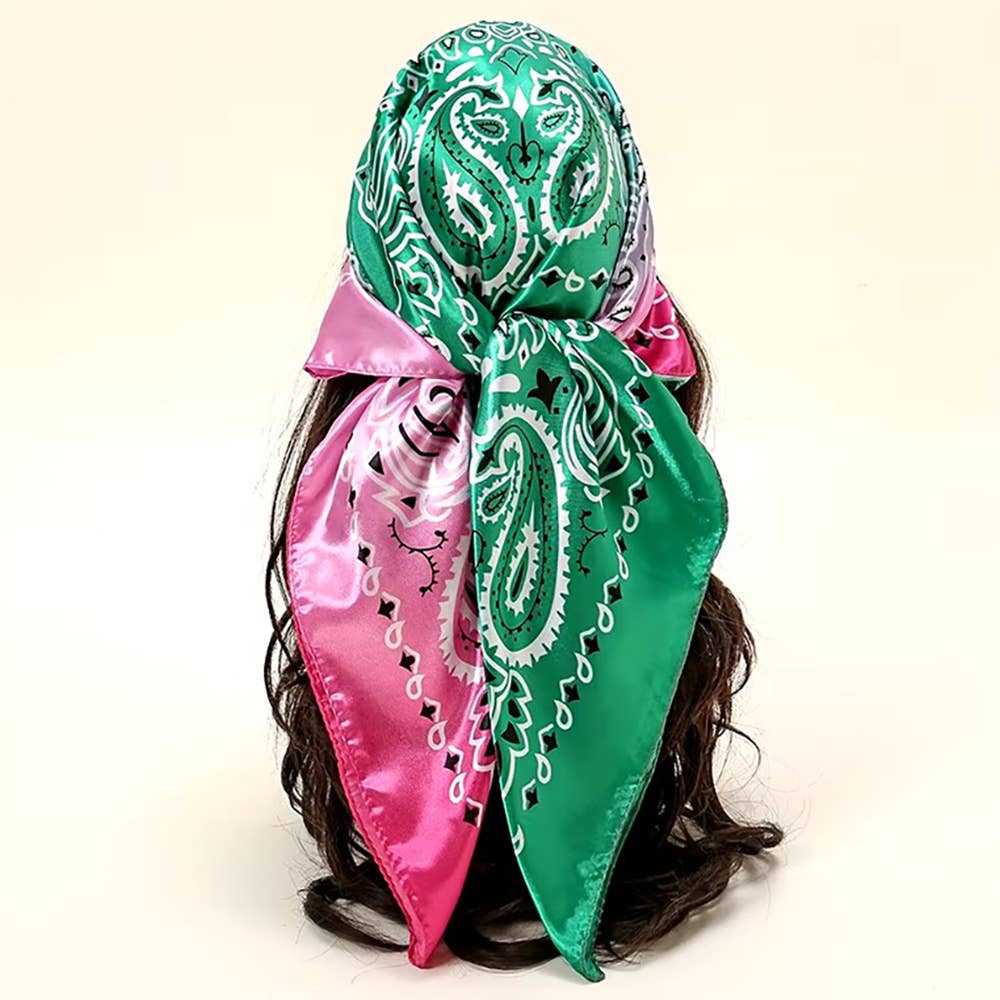 Paisley Pattern Printed Square Silky Satin Scarf Shawl