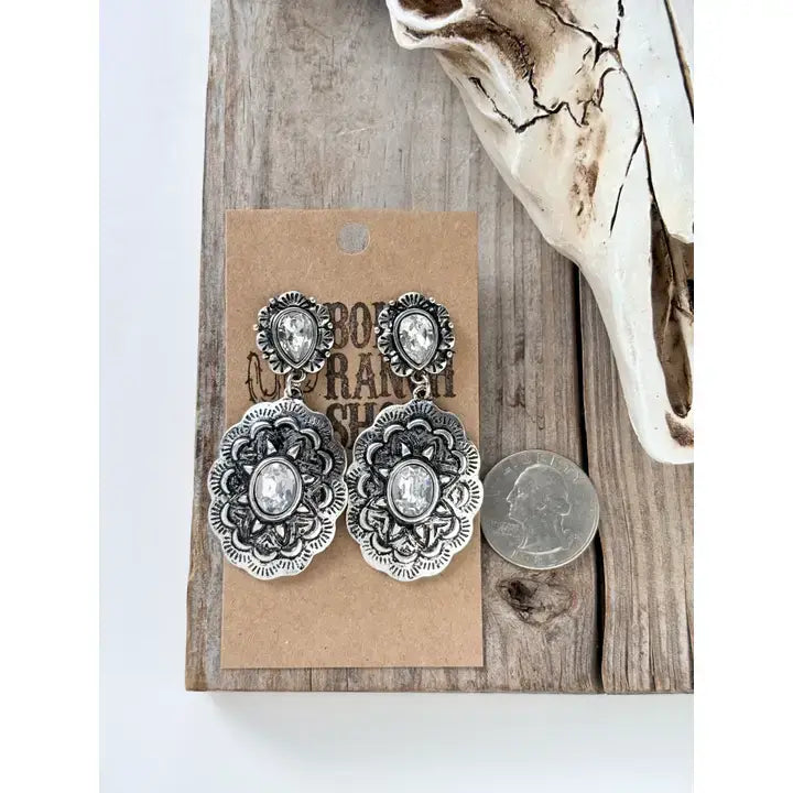 Western Concho Turquoise Stone Post Drop Earrings