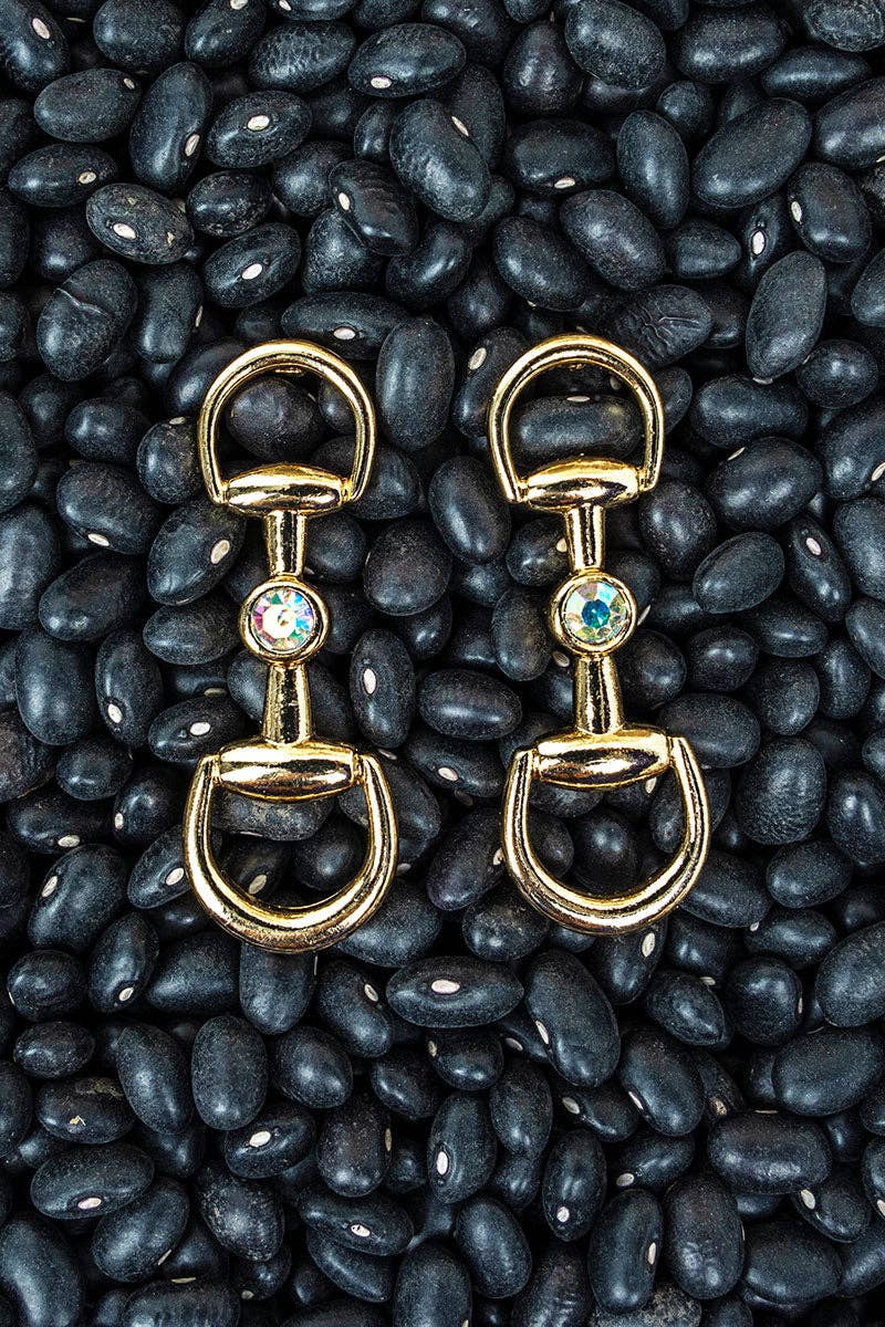 Iridescent Modern Bridle Goldtone Earrings