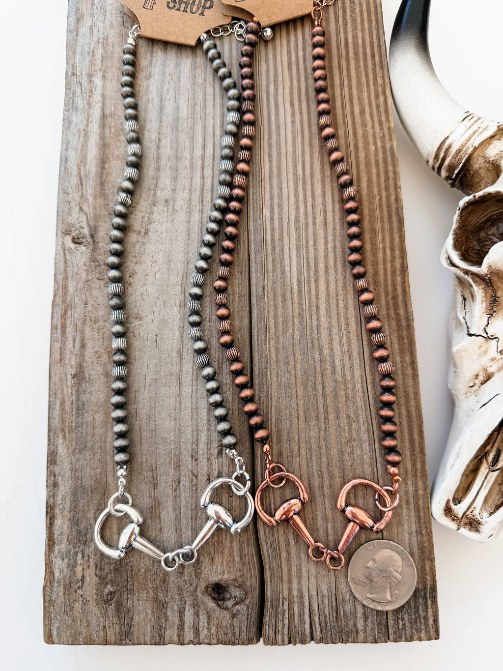 Western Style Horsebit Groove Navajo Pearl Necklace