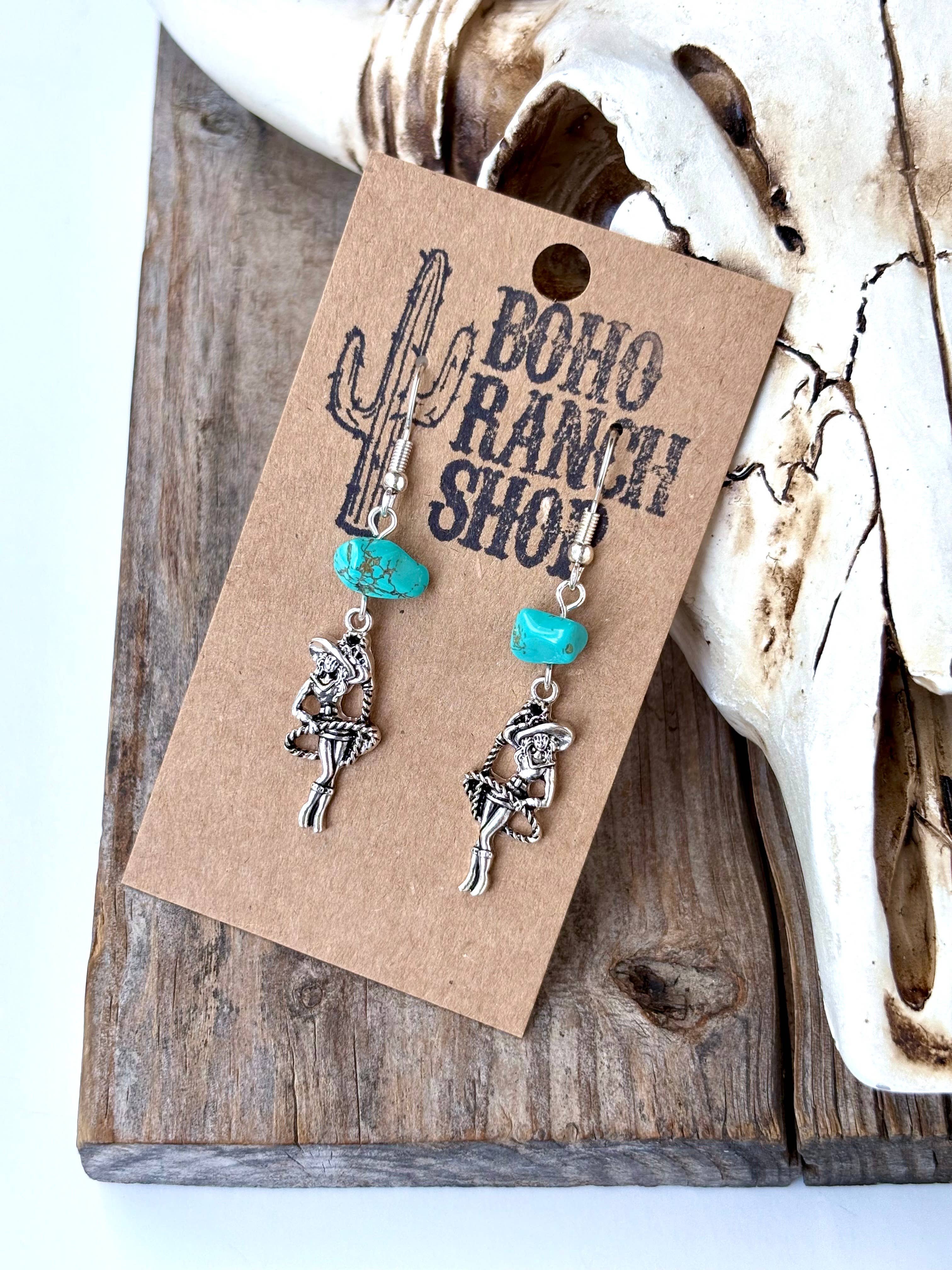 Western Style Turquoise Stone Dangle Earrings