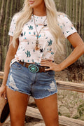 Western Cactus Print Short Sleeve Top