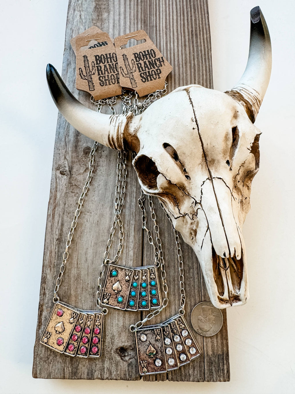 Western Wild Card Pendant Necklace - Rhinestones