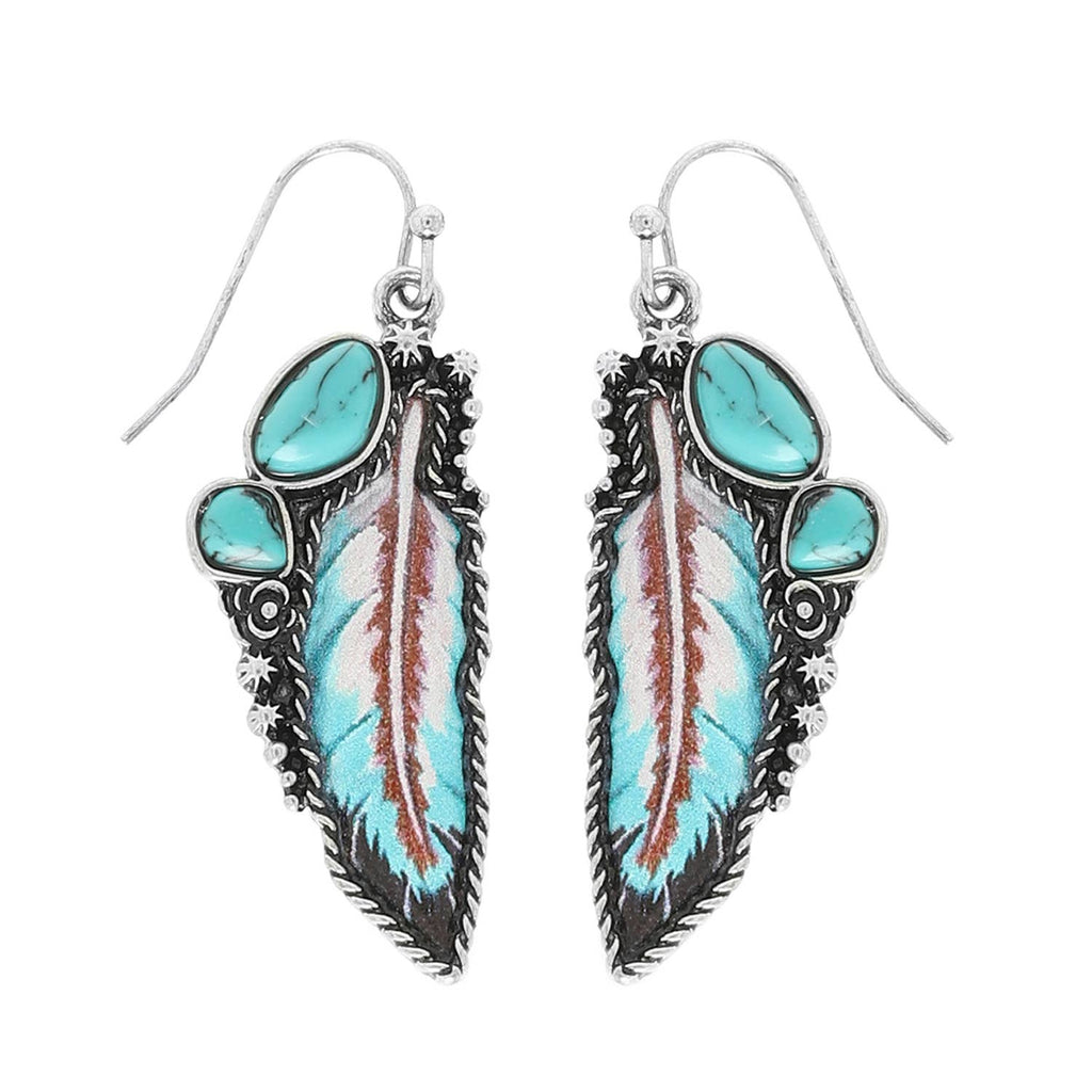 Western Turquoise Feather Post Earrings