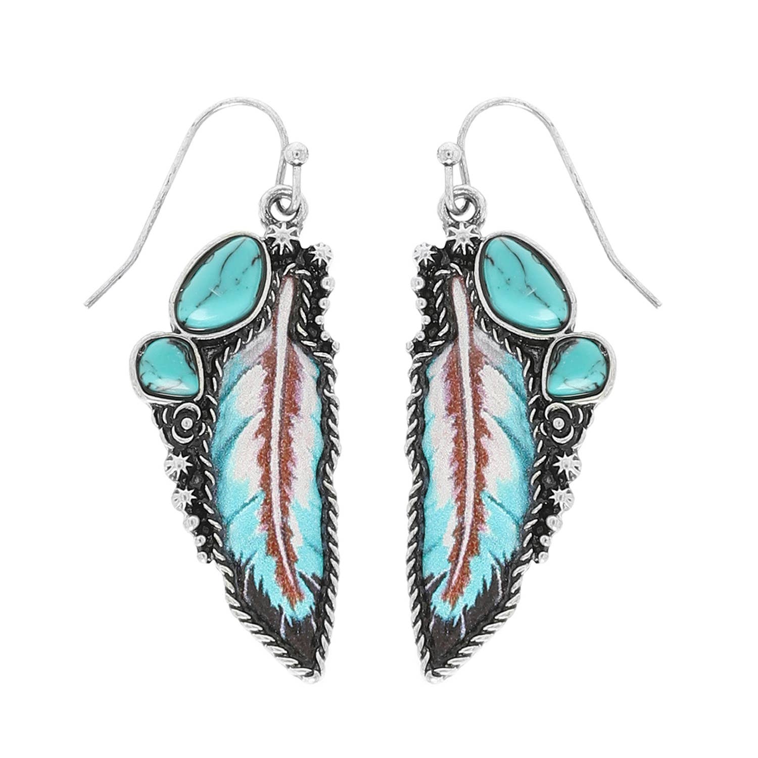 Western Turquoise Feather Post Earrings