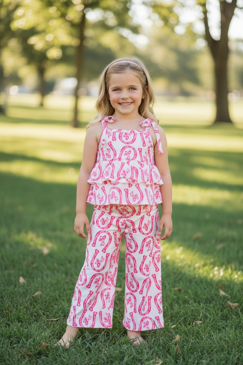 Shoe horse/ fuchsia floral printed 2 piece set.