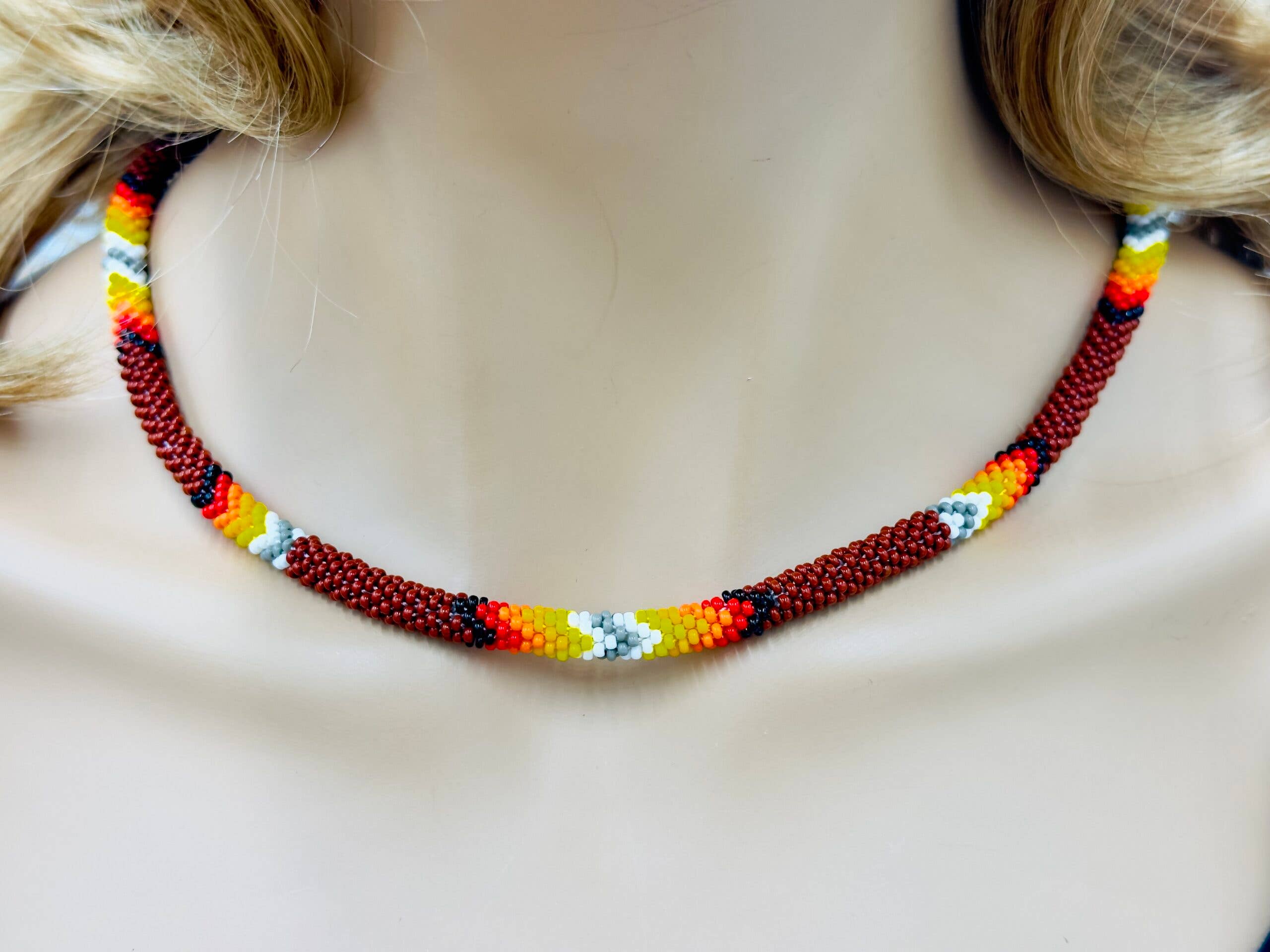 Handmade Native Style Beaded Rope Necklace - Brown Woven