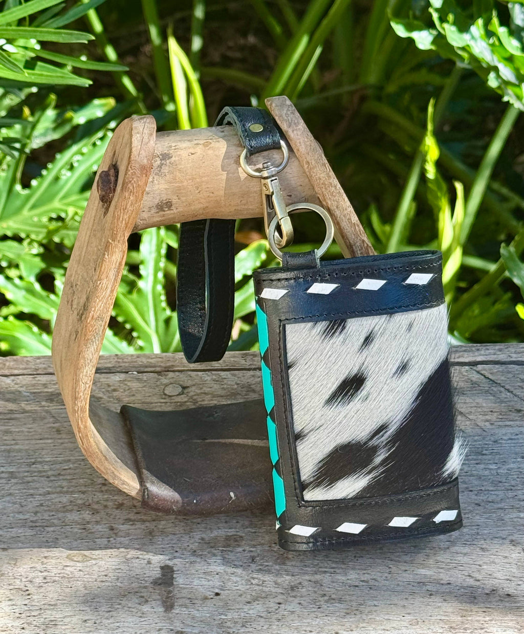 Cowhide Leather Checkered Wallet Wristlet Card Holder 