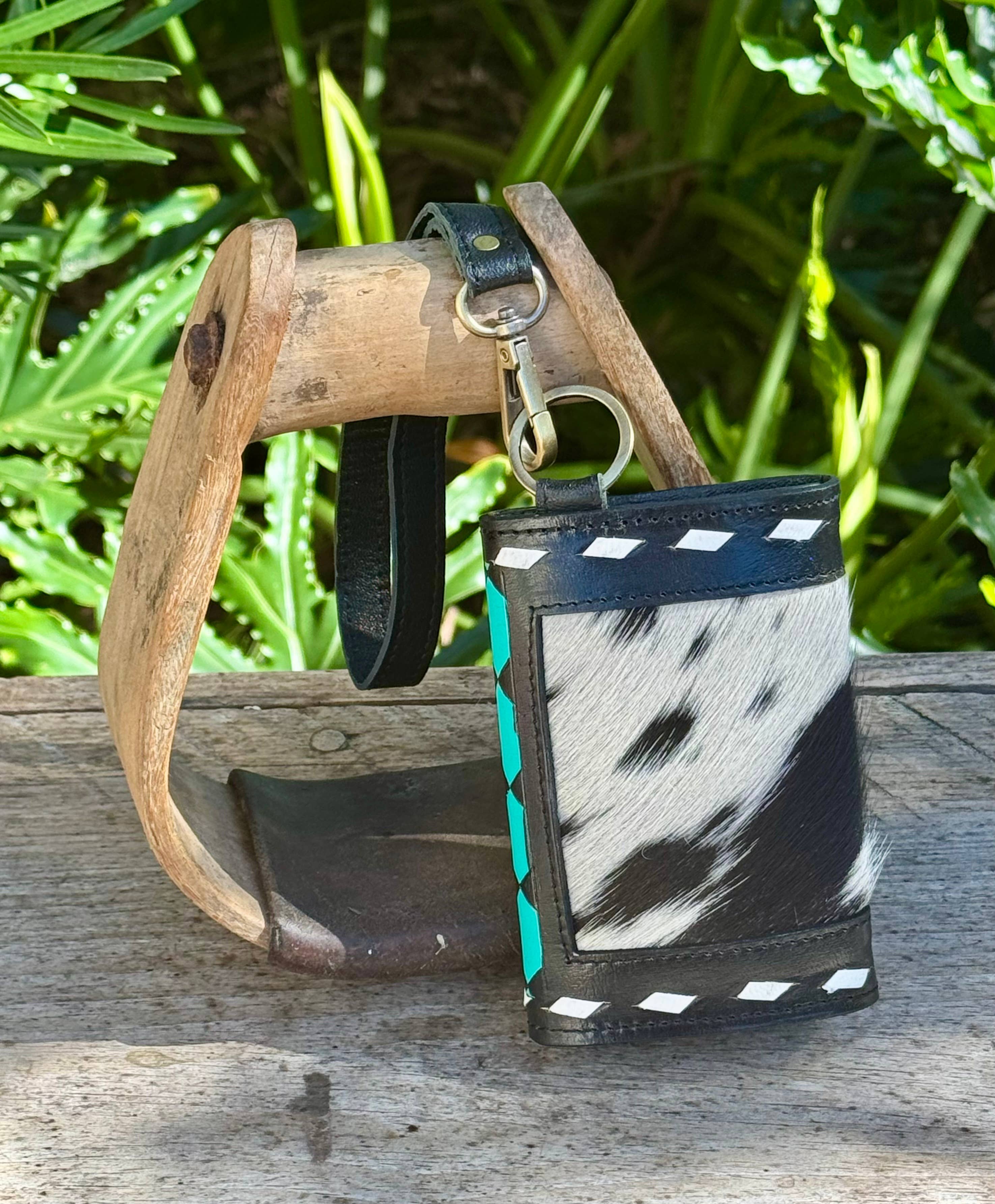 Cowhide Leather Checkered Wallet Wristlet Card Holder 