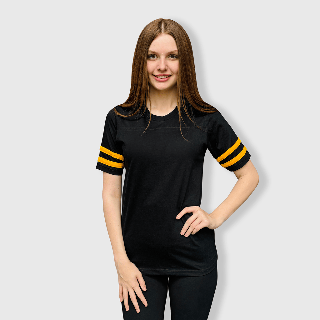 2 Stripes Jersey T-Shirt - Black and Gold