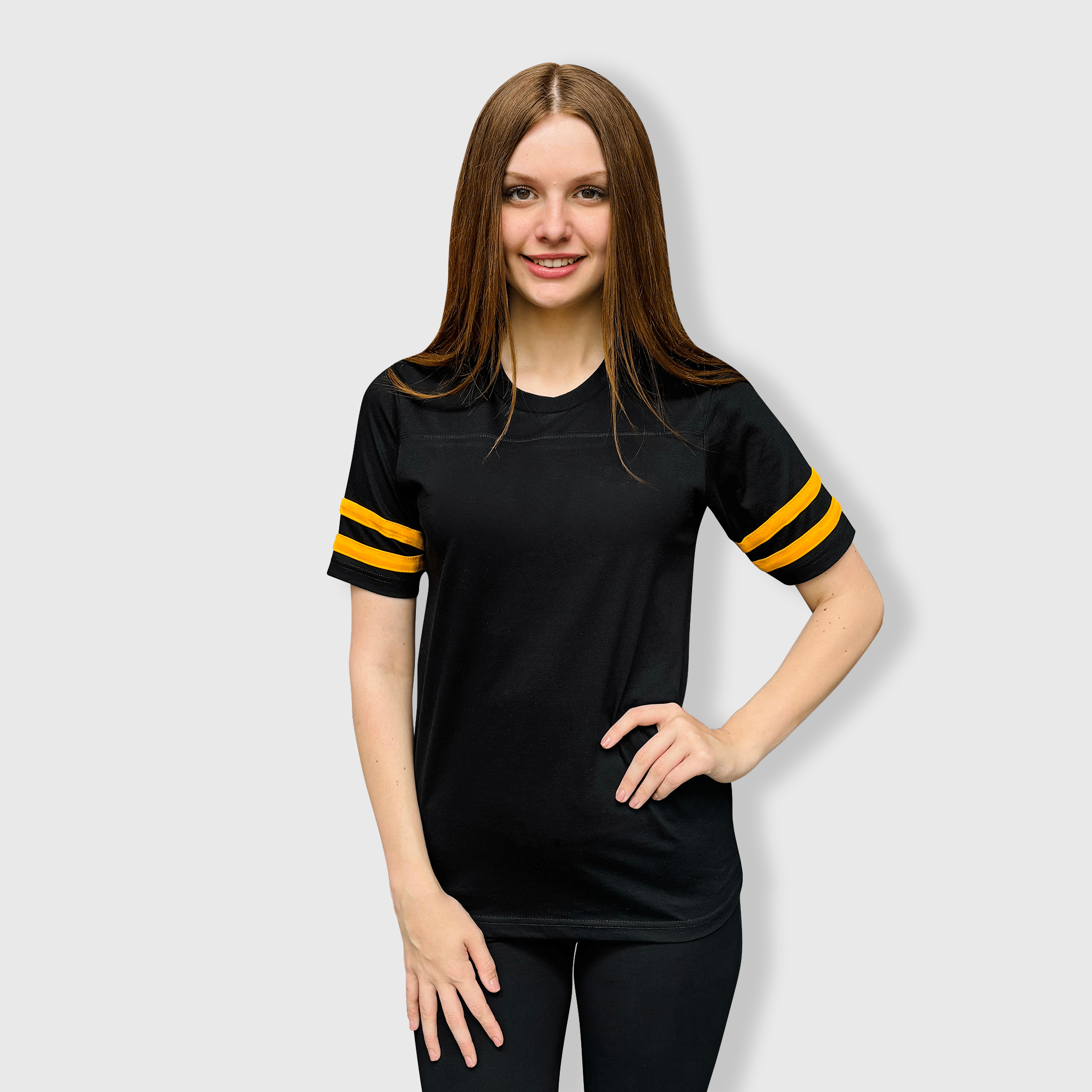 2 Stripes Jersey T-Shirt - Black and Gold