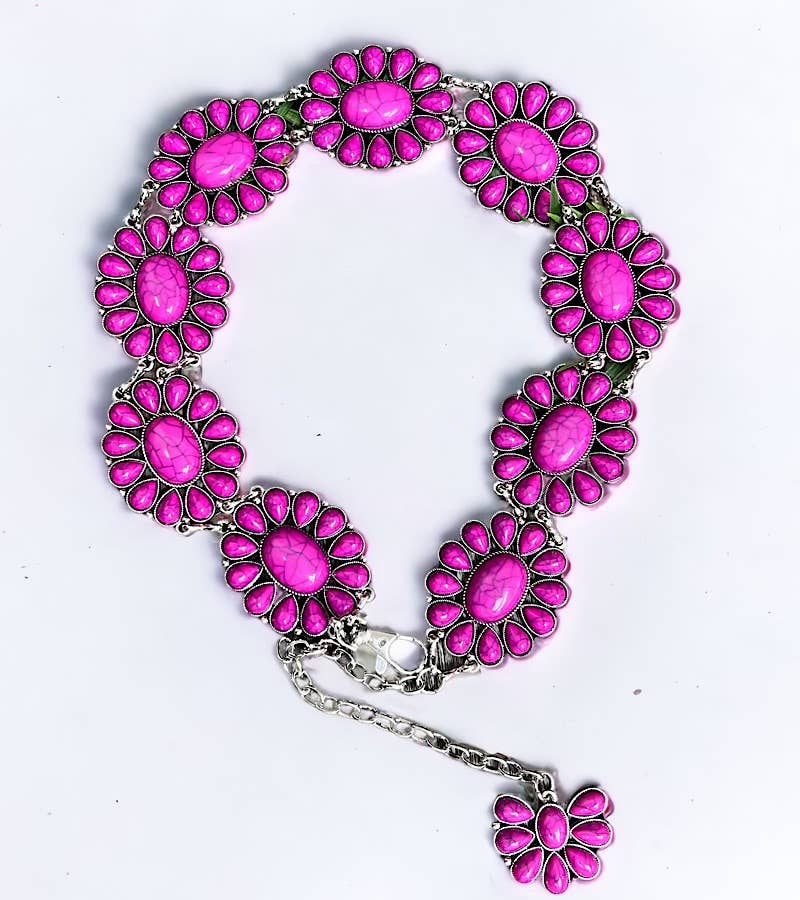 MAGENTA MARBLE PATTERN CONCHO BELT . (32"LONG)