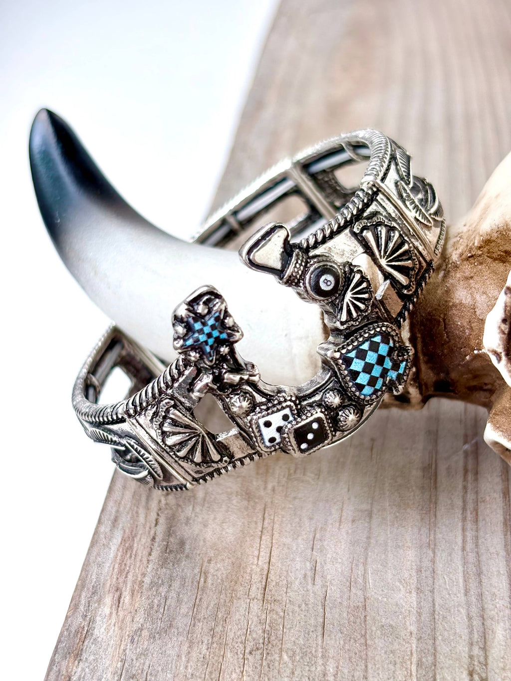 Western Horseshoe Spade Checker Stretch Bracelet