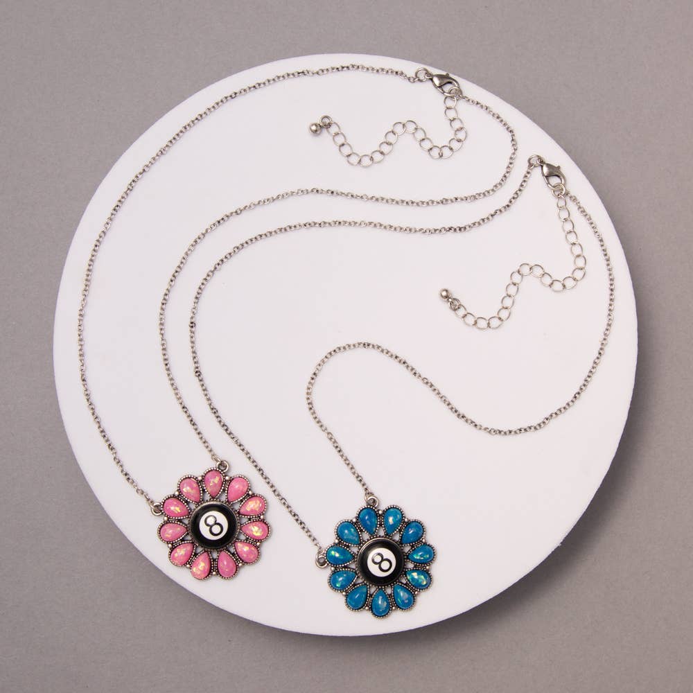 Western Eight Ball Flower Pendant Necklace
