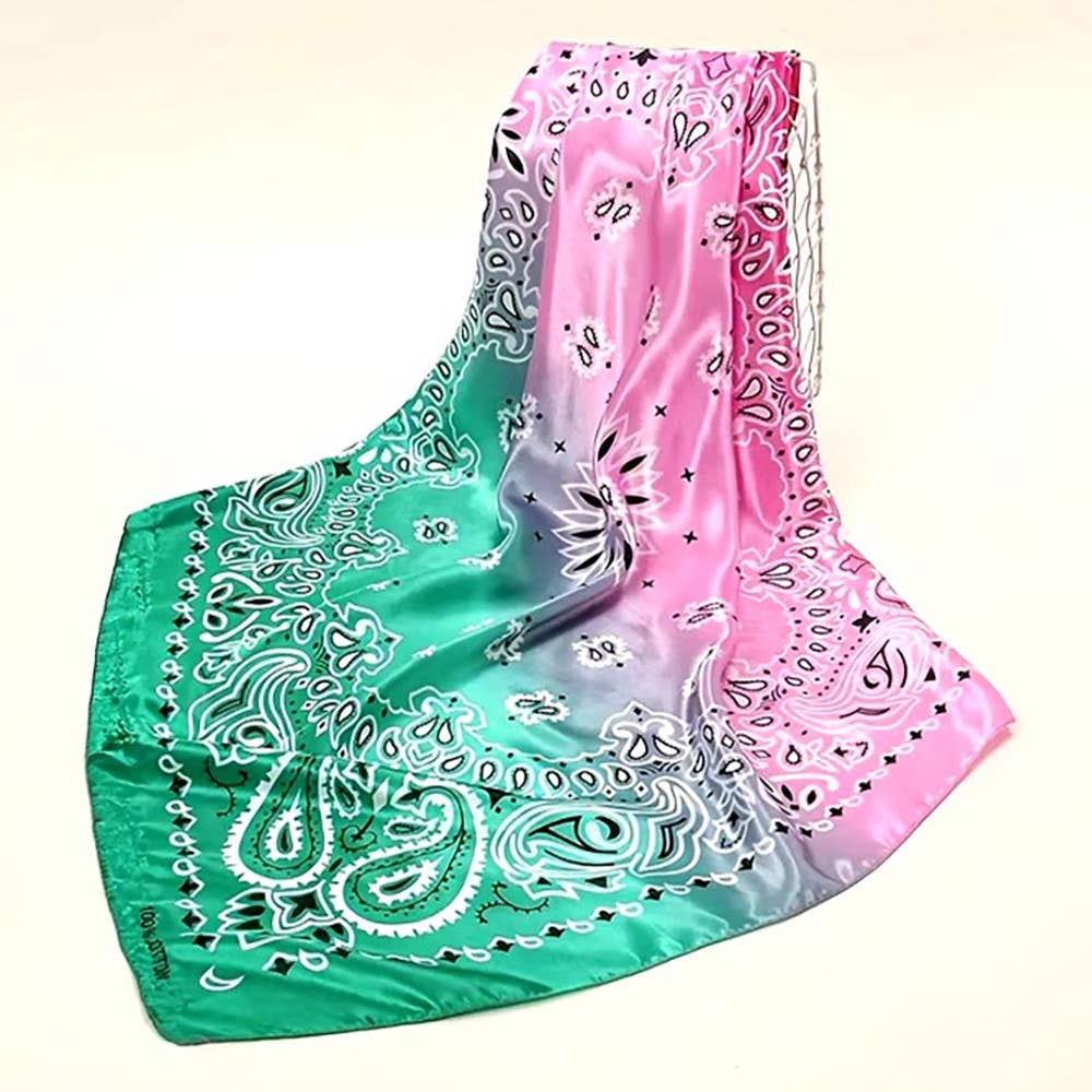 Paisley Pattern Printed Square Silky Satin Scarf Shawl
