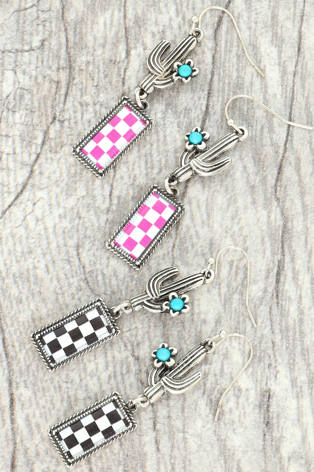 Western Theme Checkerboard Bar Post Earrings