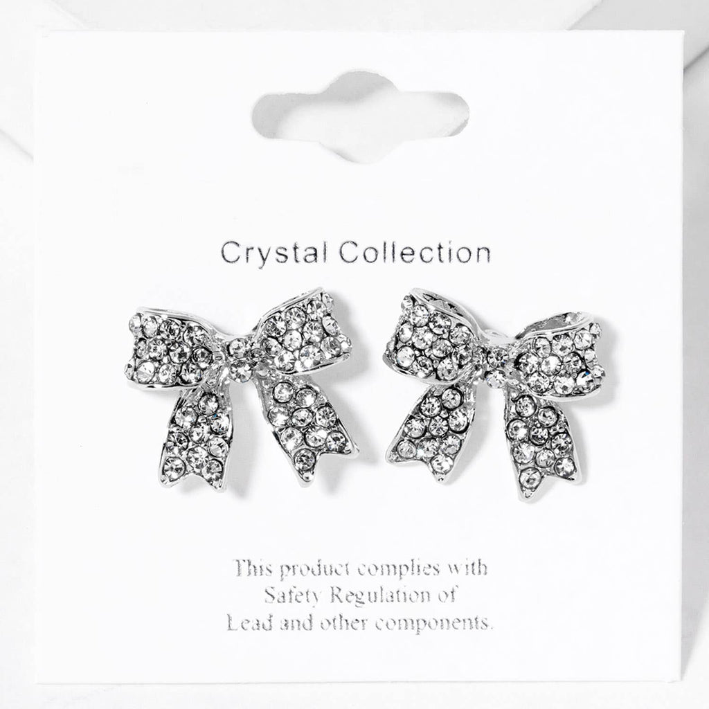 Crystal Rhinestone Pave Bow Stud Earrings