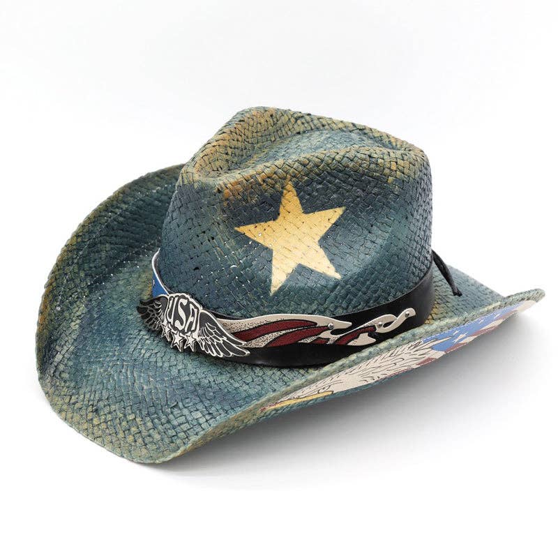 Patriotic USA Straw Cowboy Hat