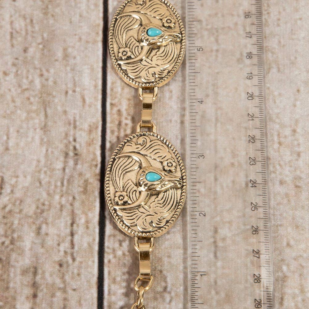 Turquoise Stud Bull Head Concho Chain Belt
