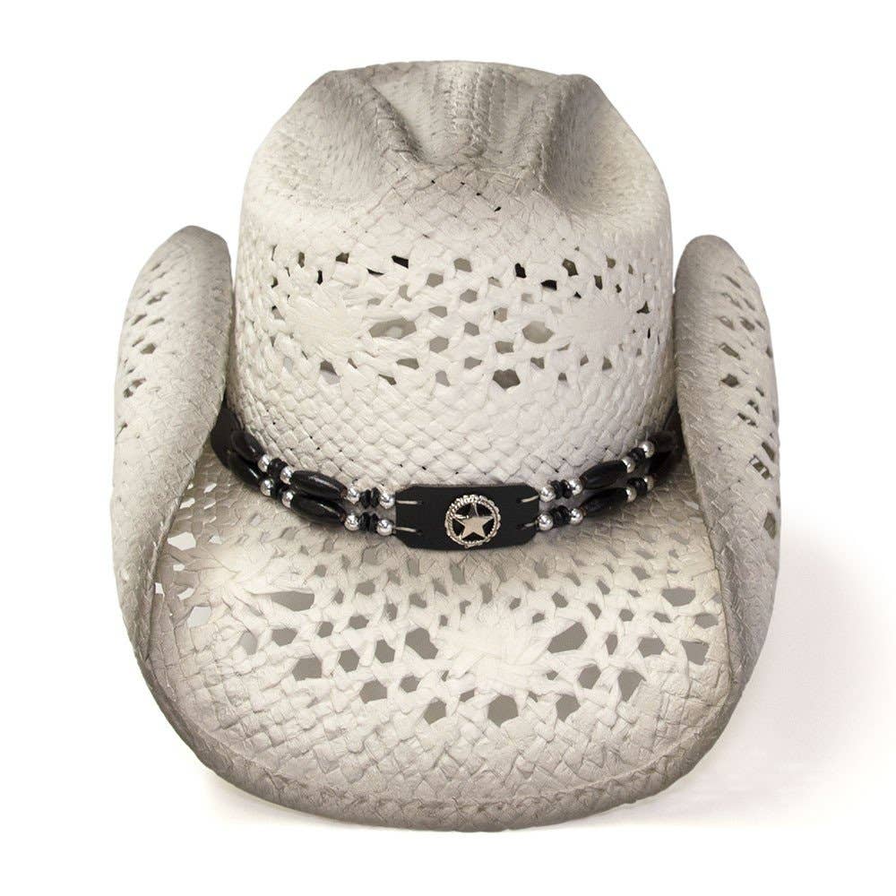 White & Gray Straw Western Hat