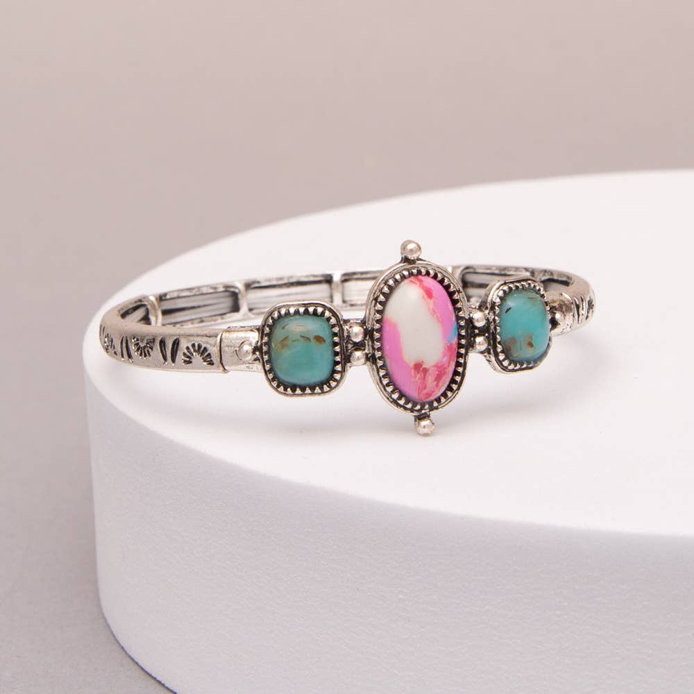 Western Cabochon Stones Stretch Bracelet