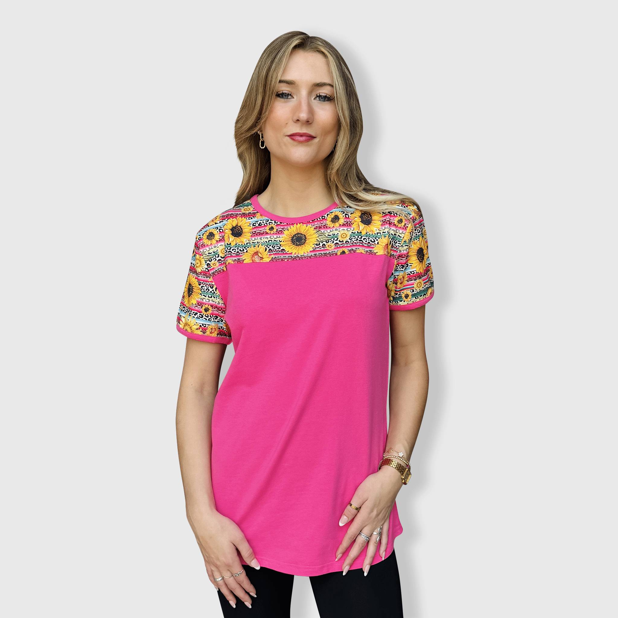 Sunflower Serape Cheetah Pink Short Sleeve Top